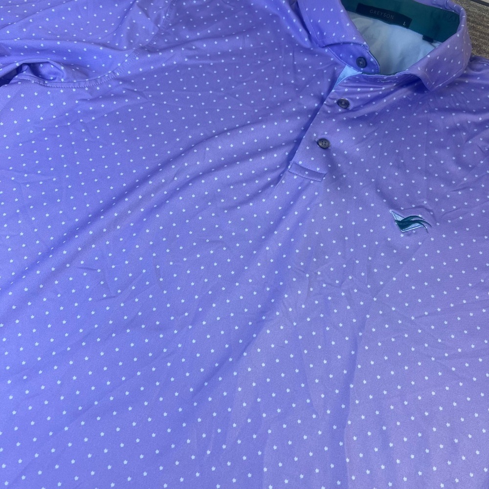 Greyson Clothiers Mens Purple Micro Wolf Head Print Golf Polo Shirt Large Logo